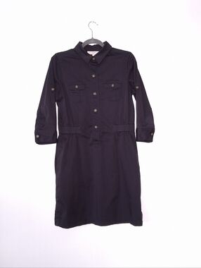 Ann Taylor LOFT shirt dress navy blue Cotton Utility  Roll Tab Sleeve